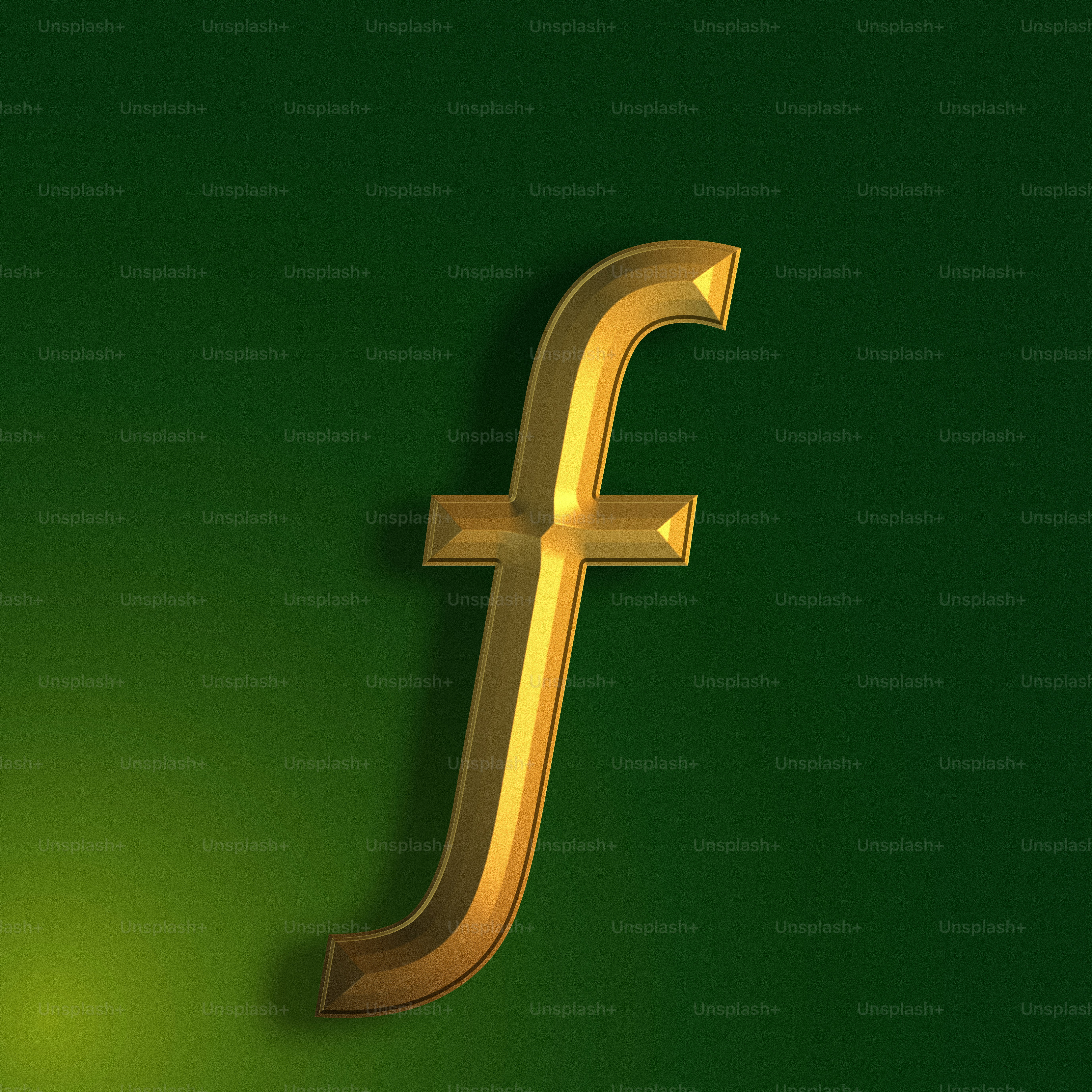 a golden letter f on a green background